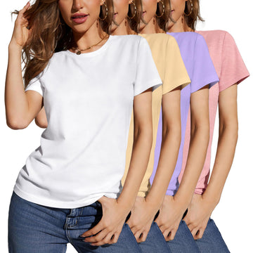Essential Crew Neck Short Sleeve Tee – Relaxed Fit, 4-Pack in Soft Pastels