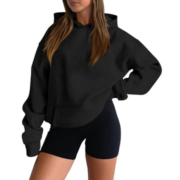 Oversized Pullover Hoodie, Cozy Fleece Sweatshirt with Pockets for Fall Winter