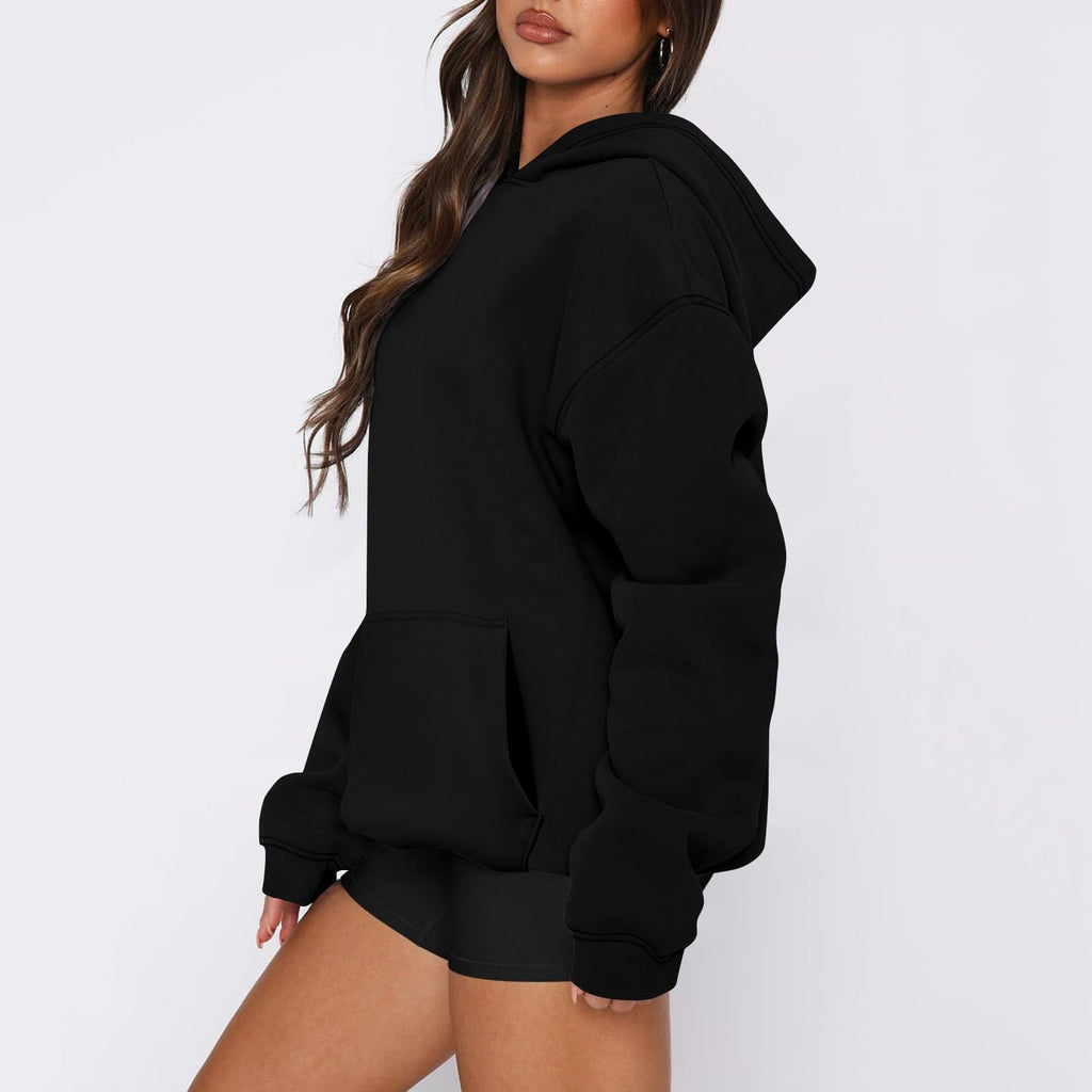 Oversized Pullover Hoodie, Cozy Fleece Sweatshirt with Pockets for Fall Winter