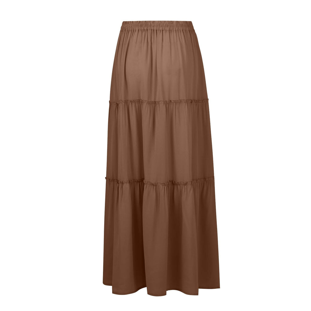 Pleated A Line Maxi Skirt, Elastic High Waisted Flowy Swing Long Skirt with Pockets