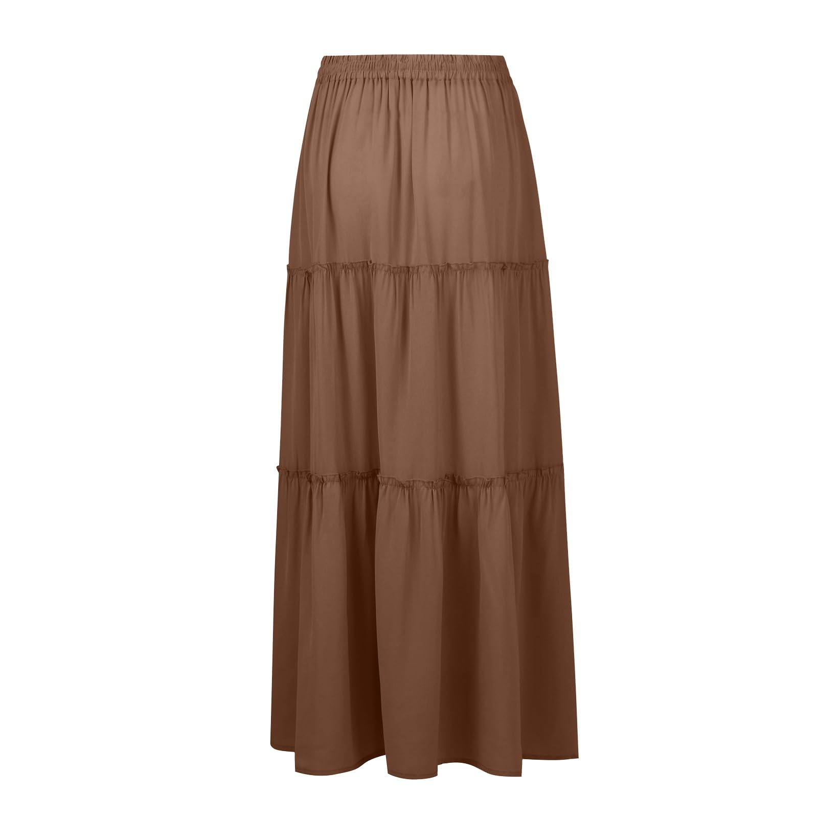Pleated A Line Maxi Skirt, Elastic High Waisted Flowy Swing Long Skirt with Pockets