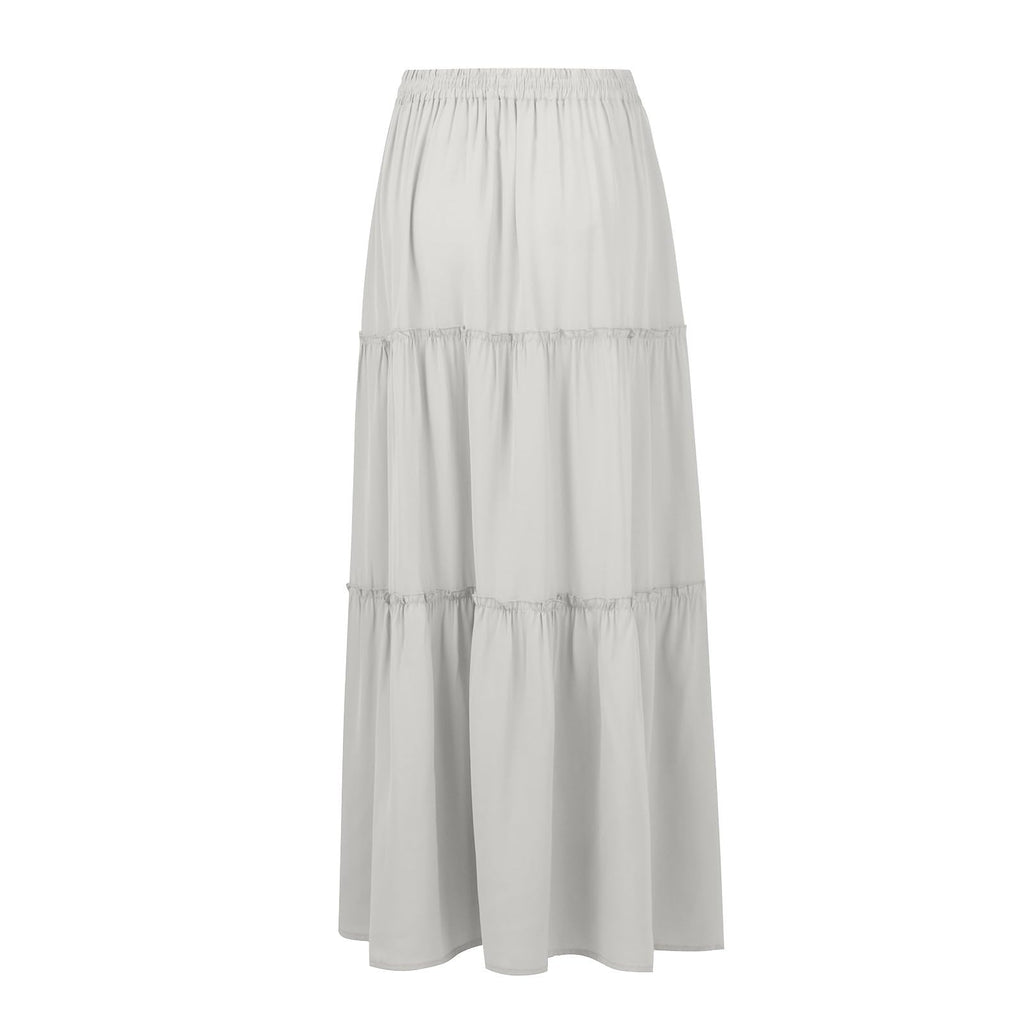 Pleated A Line Maxi Skirt, Elastic High Waisted Flowy Swing Long Skirt with Pockets