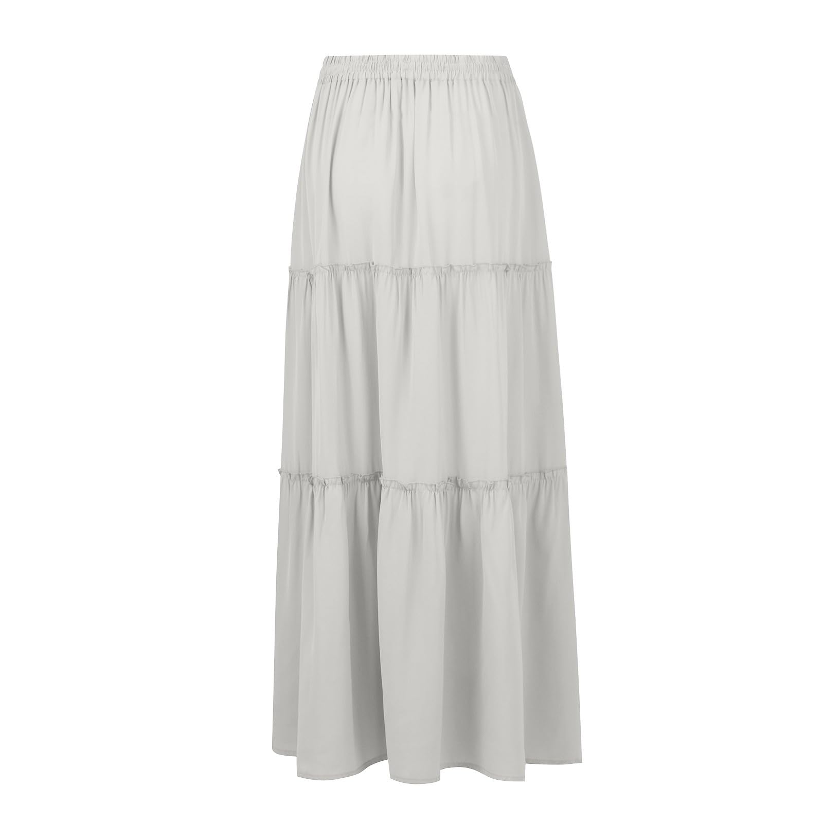 Pleated A Line Maxi Skirt, Elastic High Waisted Flowy Swing Long Skirt with Pockets