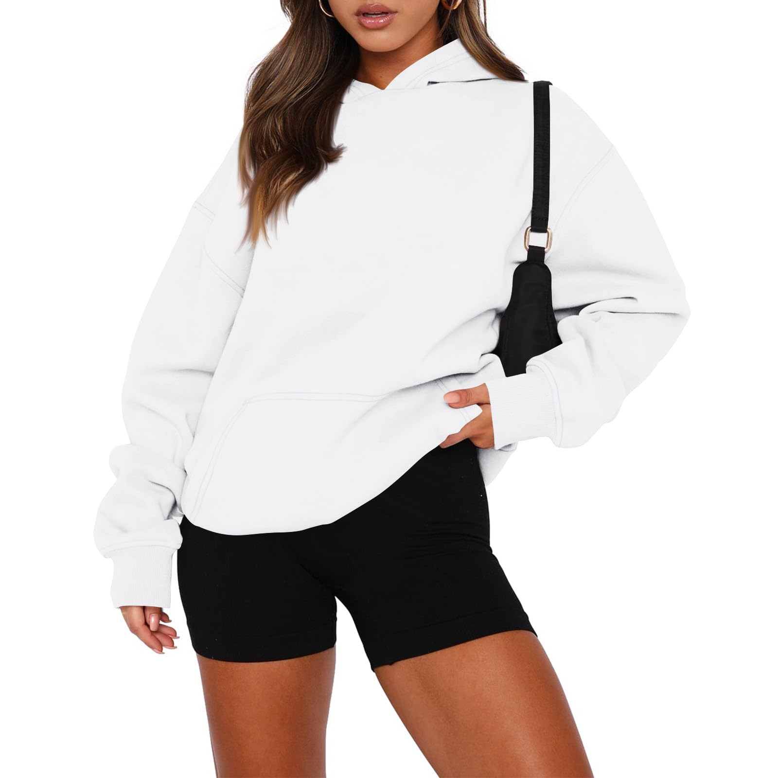 Oversized Pullover Hoodie, Cozy Fleece Sweatshirt with Pockets for Fall Winter