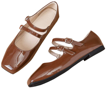 Mary Jane Flats with Adjustable Strap, Retro Square Toe Soft Ballet Shoes for Women