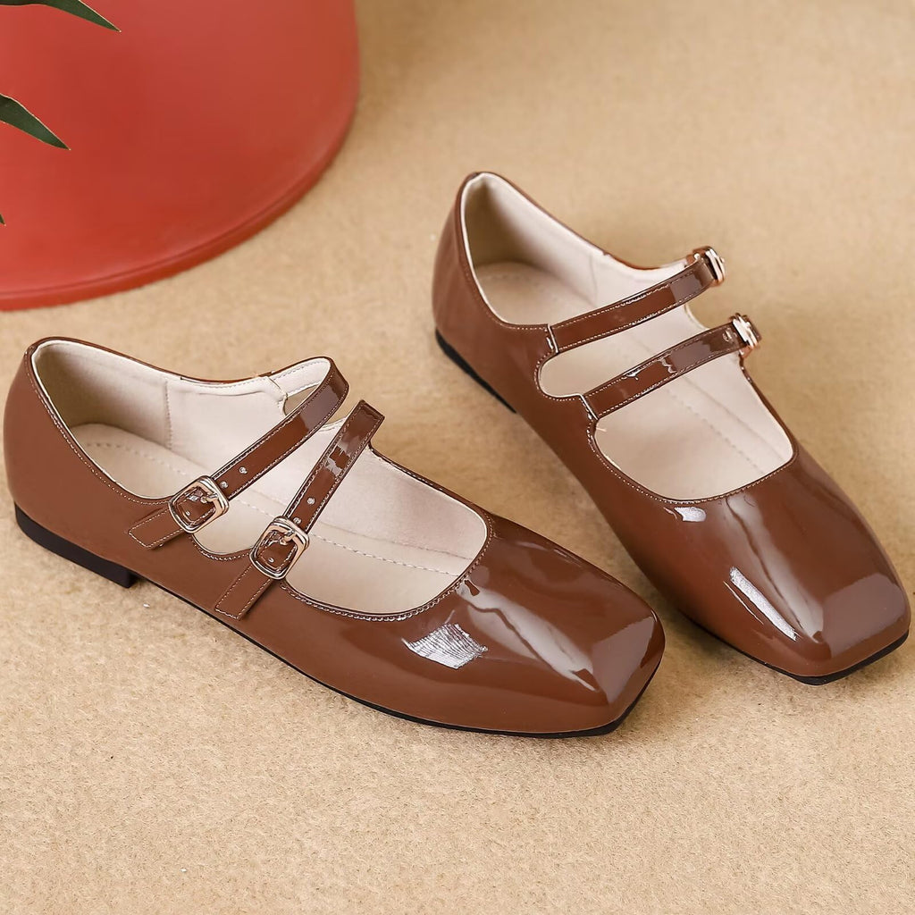 Mary Jane Flats with Adjustable Strap, Retro Square Toe Soft Ballet Shoes for Women