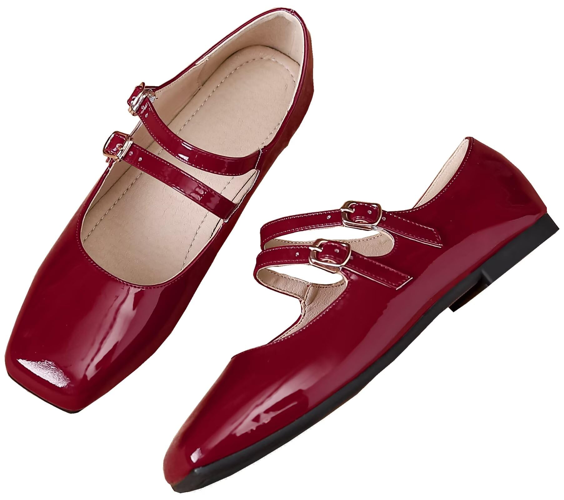 Mary Jane Flats with Adjustable Strap, Retro Square Toe Soft Ballet Shoes for Women