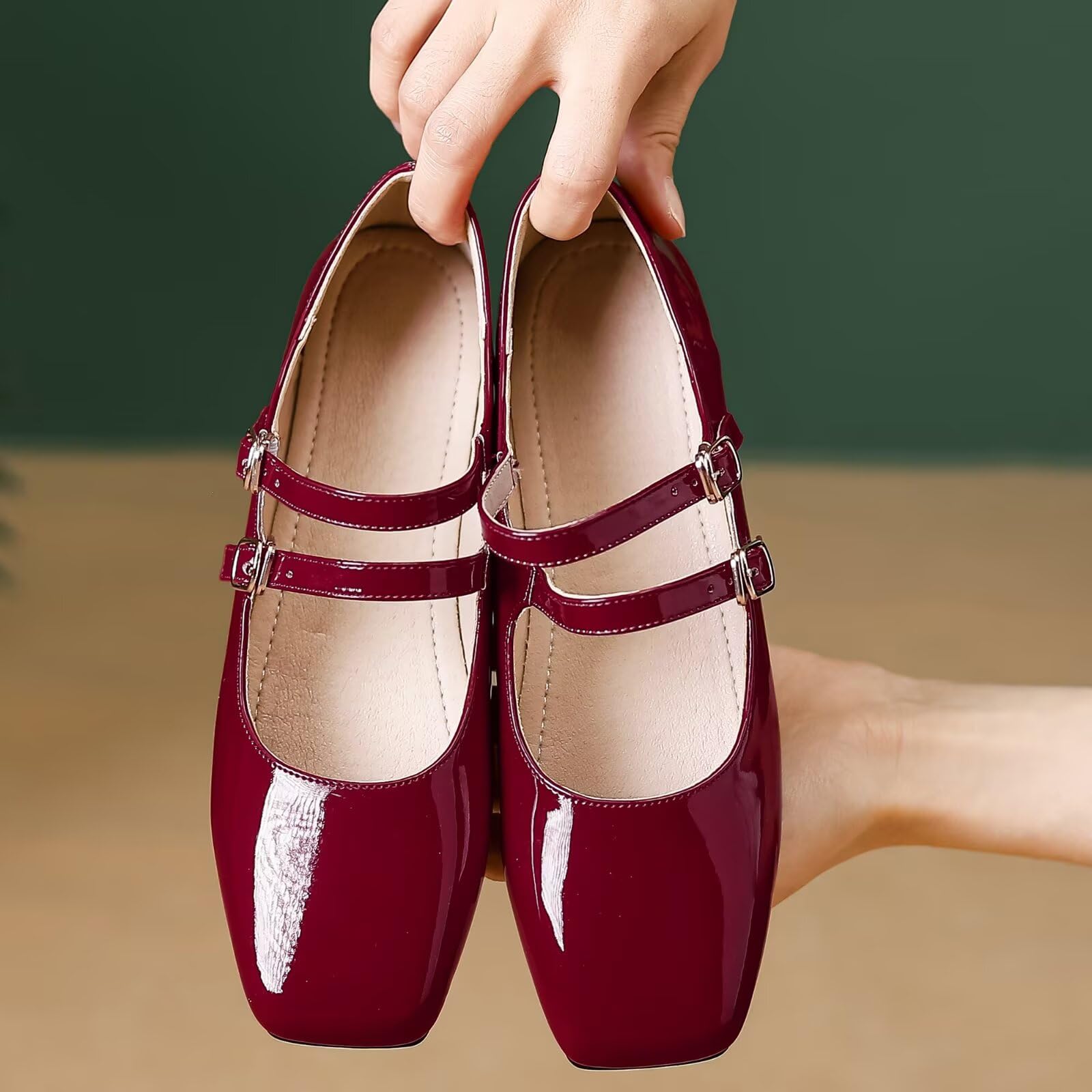 Mary Jane Flats with Adjustable Strap, Retro Square Toe Soft Ballet Shoes for Women