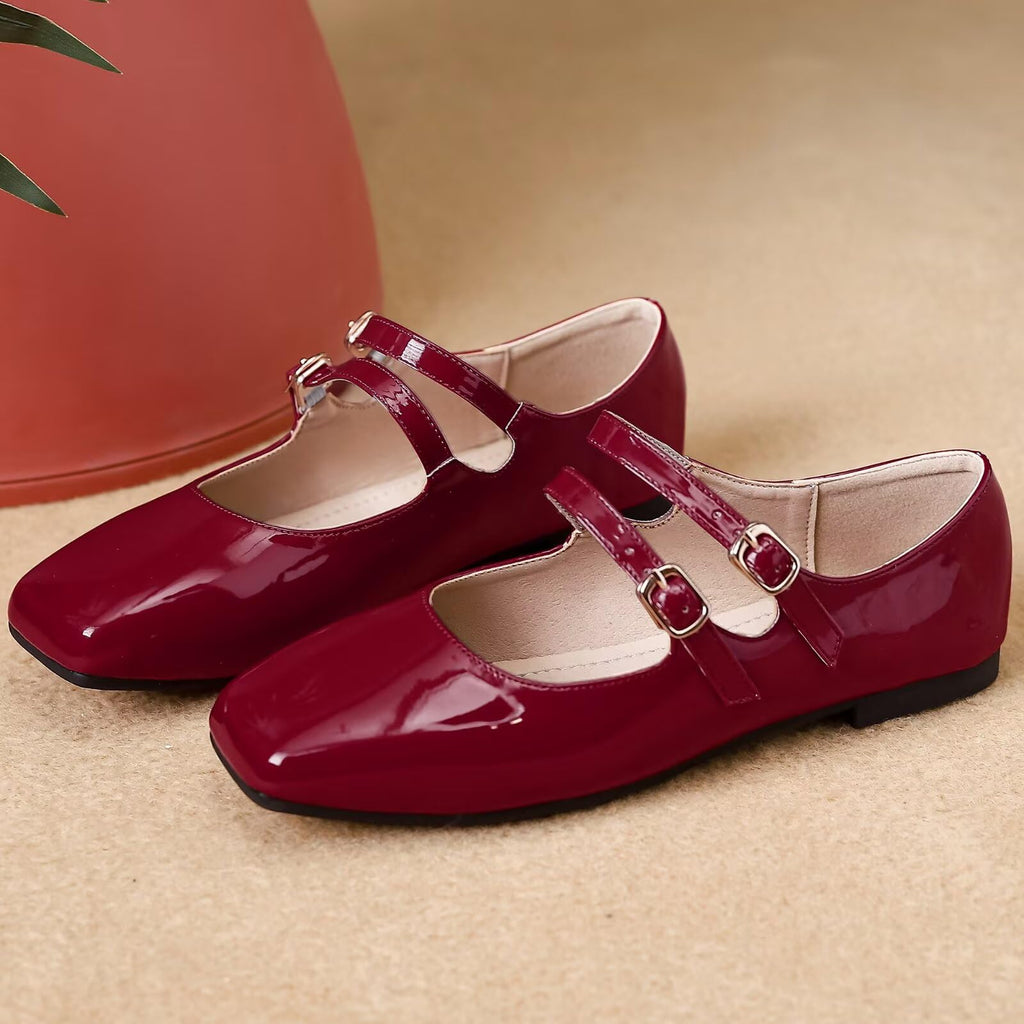 Mary Jane Flats with Adjustable Strap, Retro Square Toe Soft Ballet Shoes for Women