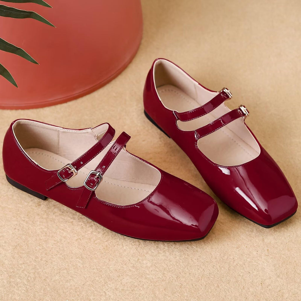 Mary Jane Flats with Adjustable Strap, Retro Square Toe Soft Ballet Shoes for Women