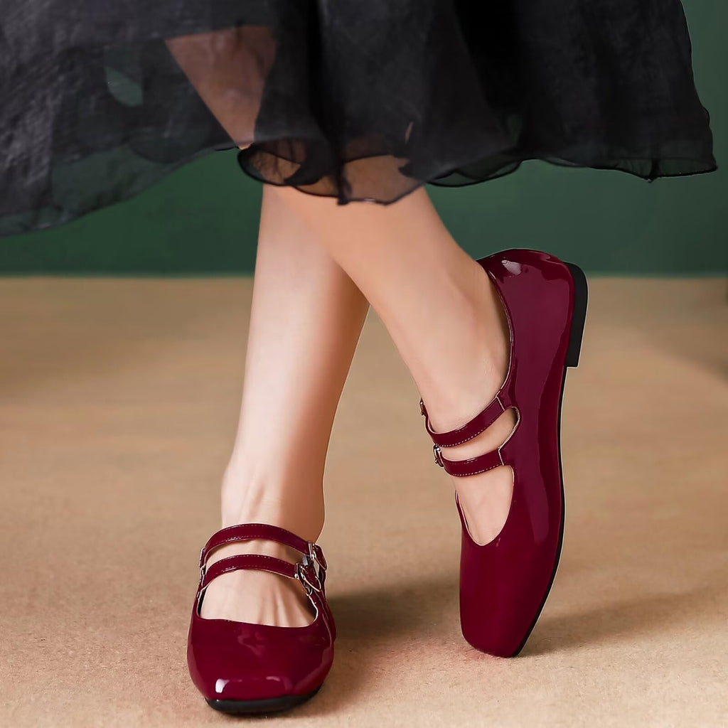Mary Jane Flats with Adjustable Strap, Retro Square Toe Soft Ballet Shoes for Women