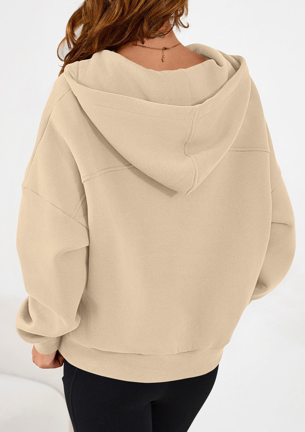 Cropped Quarter Zip Fleece Sweatshirt, Long Sleeve Hoodie with Kangaroo Pocket for Fall Winter