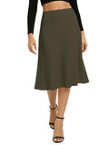 A Line Flared Midi Skirt, Elastic Waist Stretchy Casual Skirt Below Knee Length