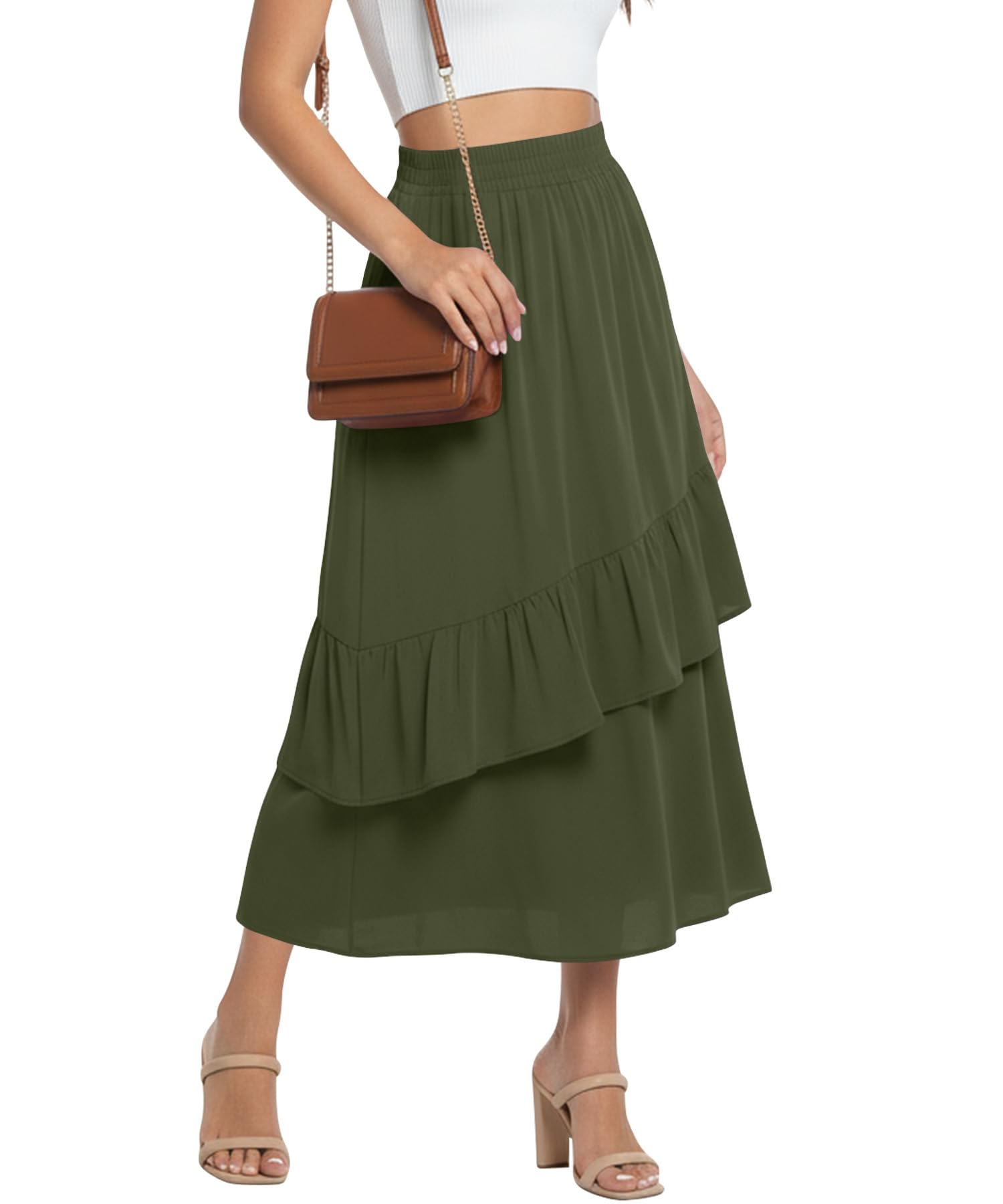 High Waisted Elastic A Line Maxi Skirt, Flowy Long Skirt with Pockets for Summer Beach