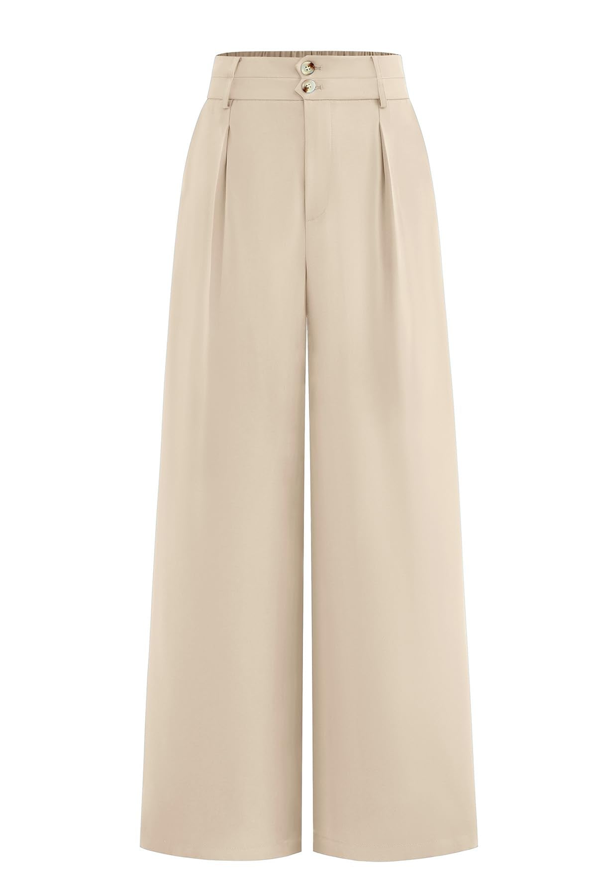 High Waist Pleated Wide Leg Trousers, Button Front Work Pants with Pockets Business Casual