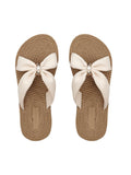 Criss Cross Straps Straw Sandals, Open Toe Flat Beach Shoes with Pearl Decor