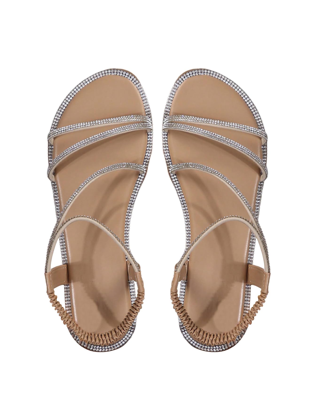Rhinestone Criss Cross Strappy Sandals, Sparkly Elastic Ankle Strap Dressy Shoes