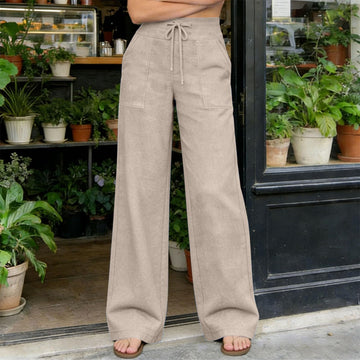 High Waist Straight Leg Linen Pants, Lightweight Loose Fit Trousers with Pockets