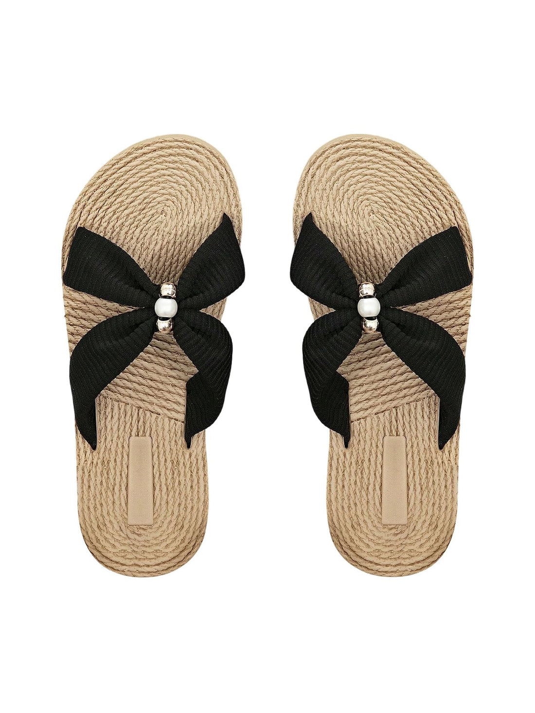 Criss Cross Straps Straw Sandals, Open Toe Flat Beach Shoes with Pearl Decor