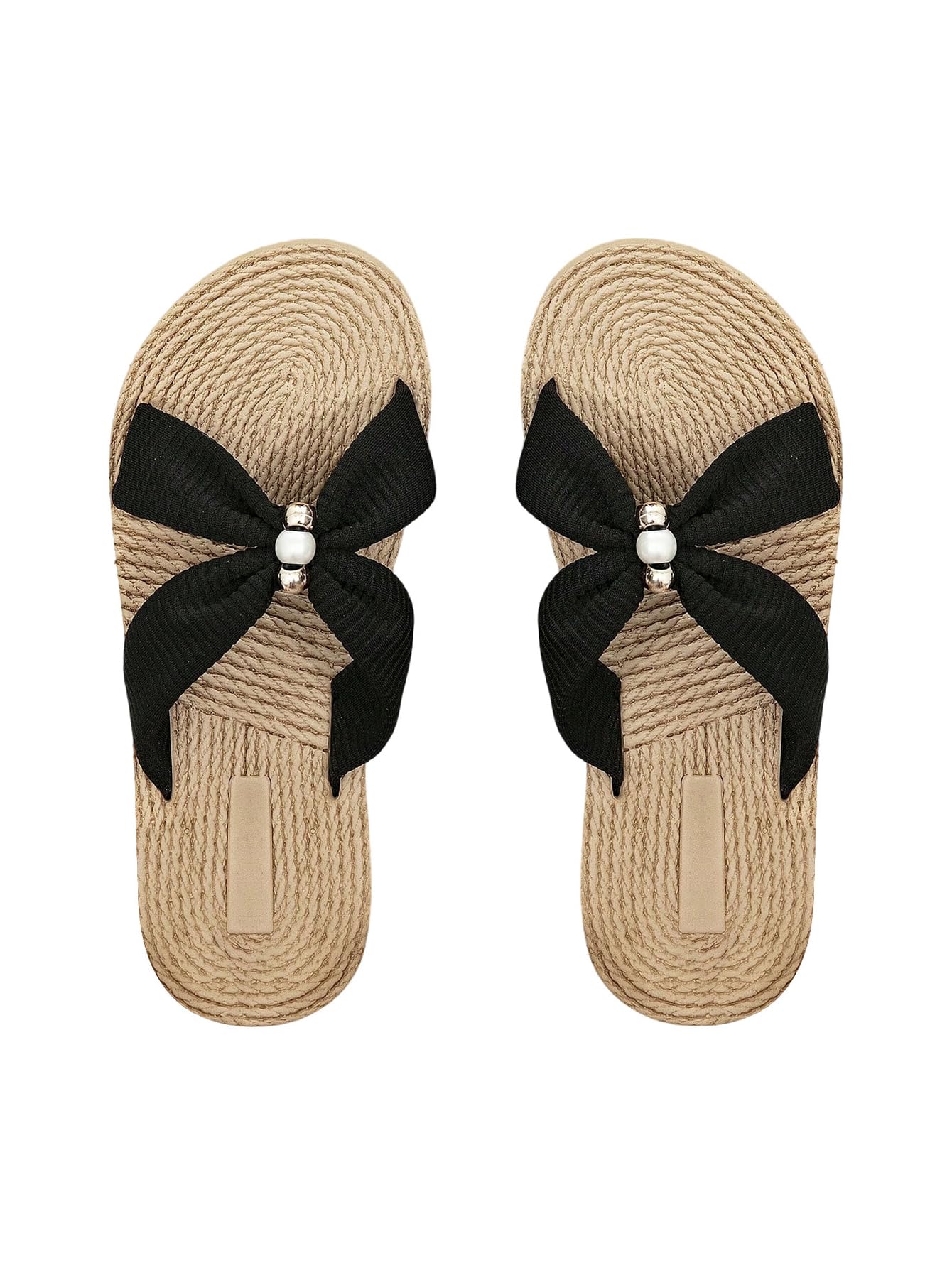 Criss Cross Straps Straw Sandals, Open Toe Flat Beach Shoes with Pearl Decor
