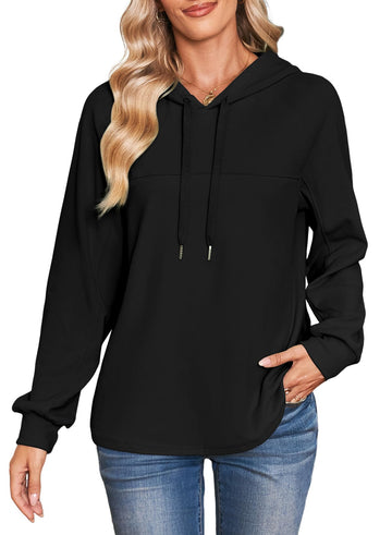 Lightweight Knit Hoodie, Oversized Long Sleeve Pullover with Drawstring Hood