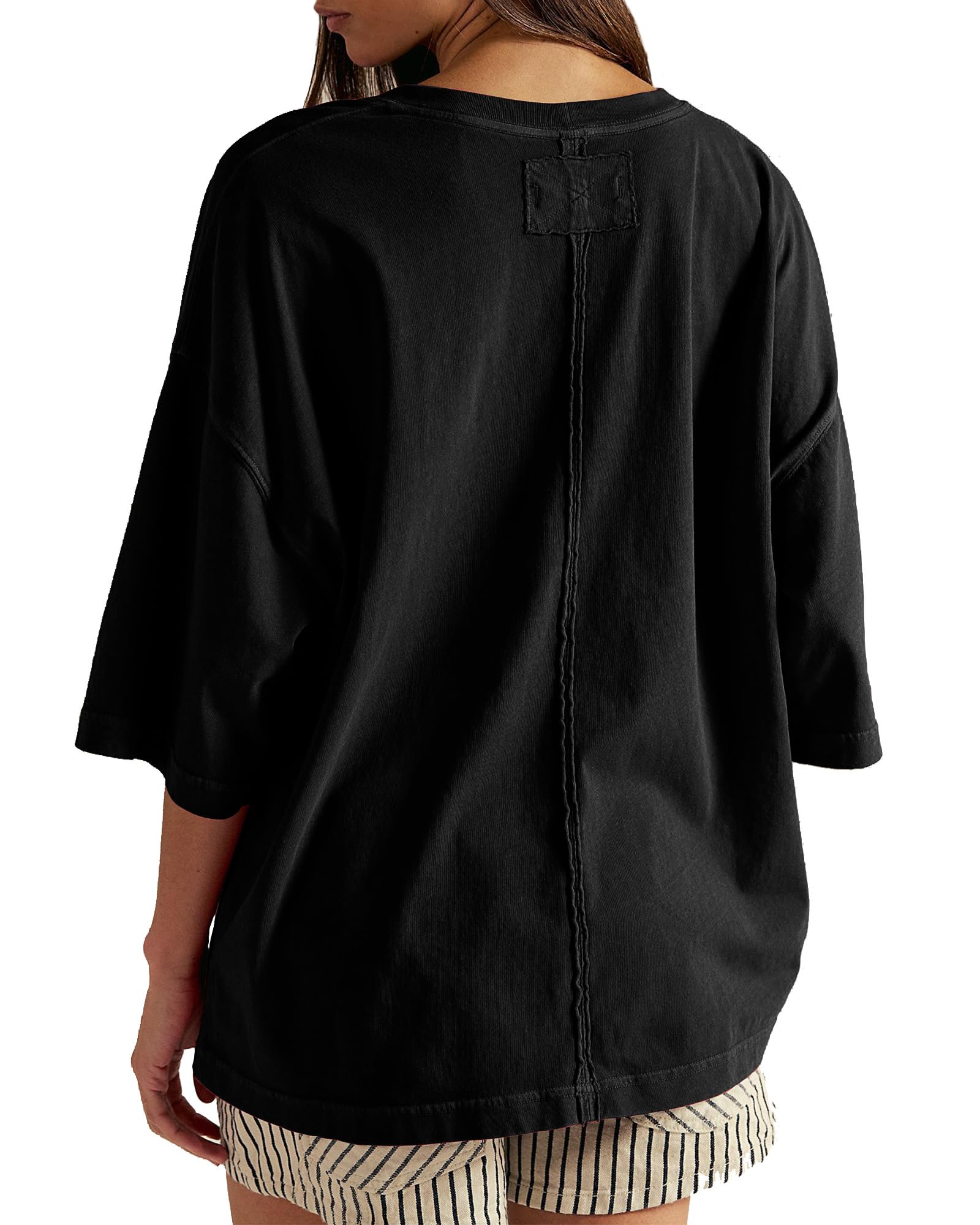Boxy Crew Neck Cotton Tee – Loose Fit, All-Season Layering Basic, Plus Size Available