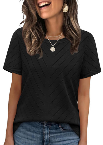 Short Sleeve Crew Neck Sweater, Lightweight Viscose Knit for Business Casual Summer