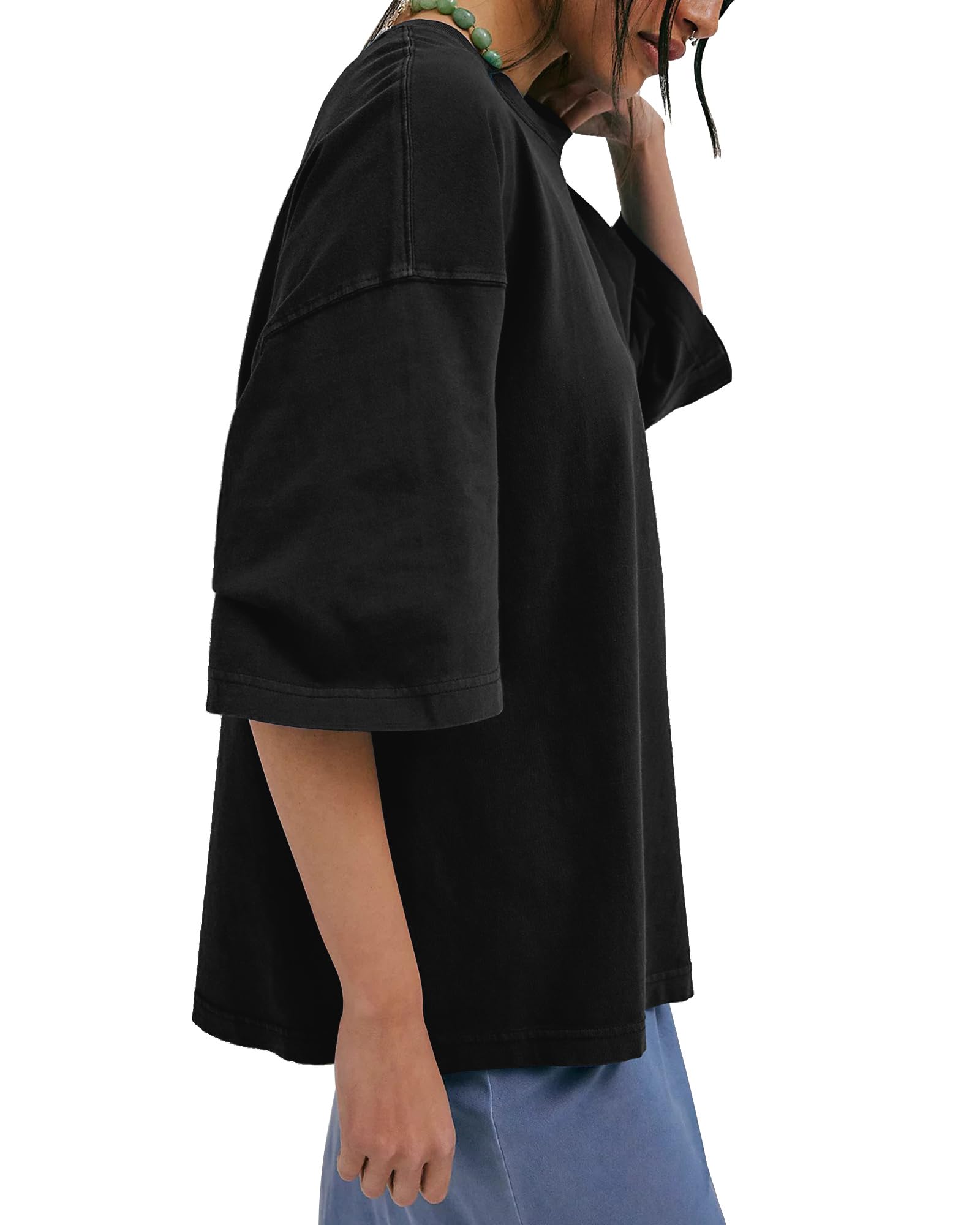 Boxy Crew Neck Cotton Tee – Loose Fit, All-Season Layering Basic, Plus Size Available