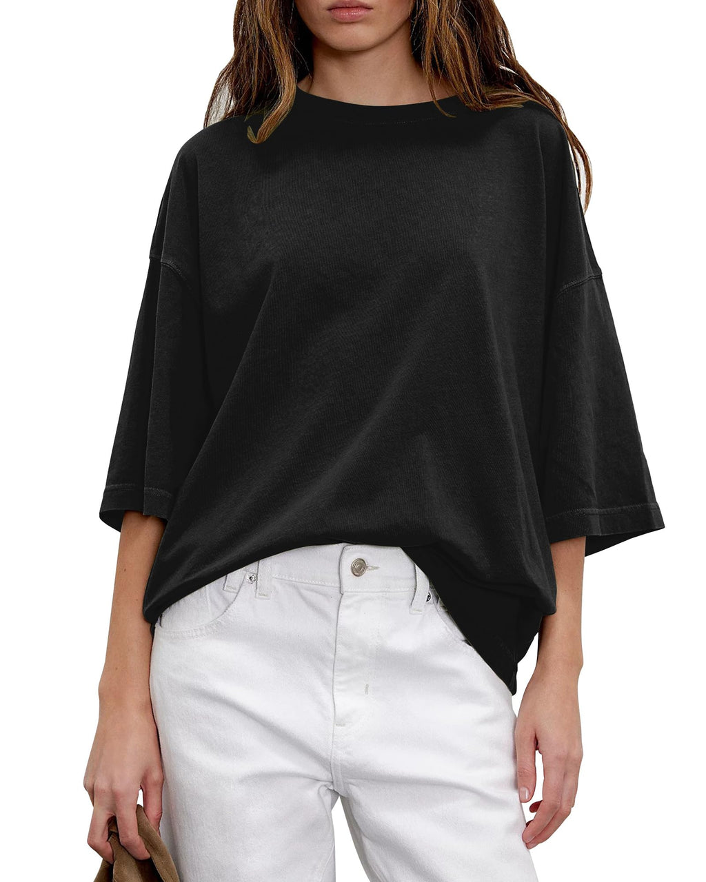 Boxy Crew Neck Cotton Tee – Loose Fit, All-Season Layering Basic, Plus Size Available
