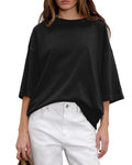 Boxy Crew Neck Cotton Tee – Loose Fit, All-Season Layering Basic, Plus Size Available