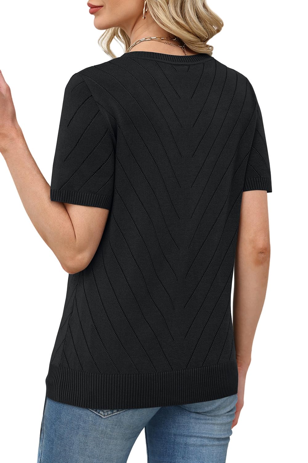 Short Sleeve Crew Neck Sweater, Lightweight Viscose Knit for Business Casual Summer