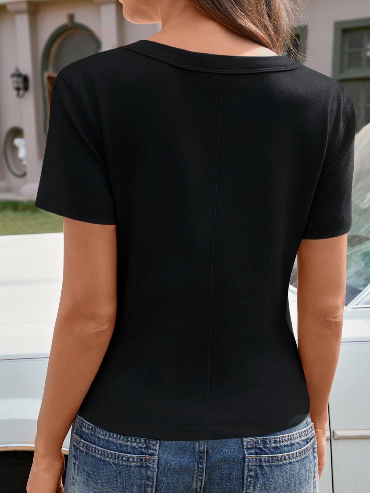 Slim-Fit Crop Short Sleeve Tee – Crew Neck, Y2K-Inspired Casual Basic