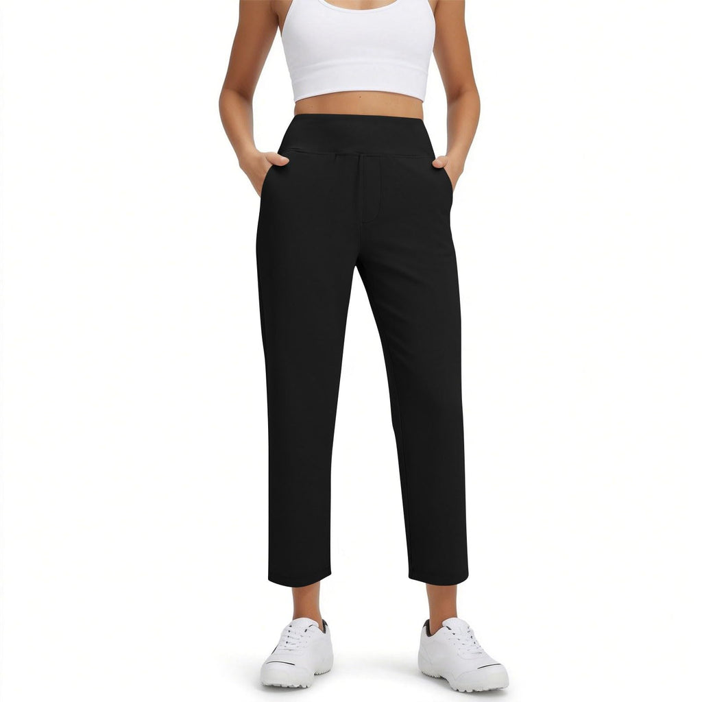 7/8 High Waisted Stretch Ankle Pants, Golf Work Trousers with Zippered Pockets Business Casual