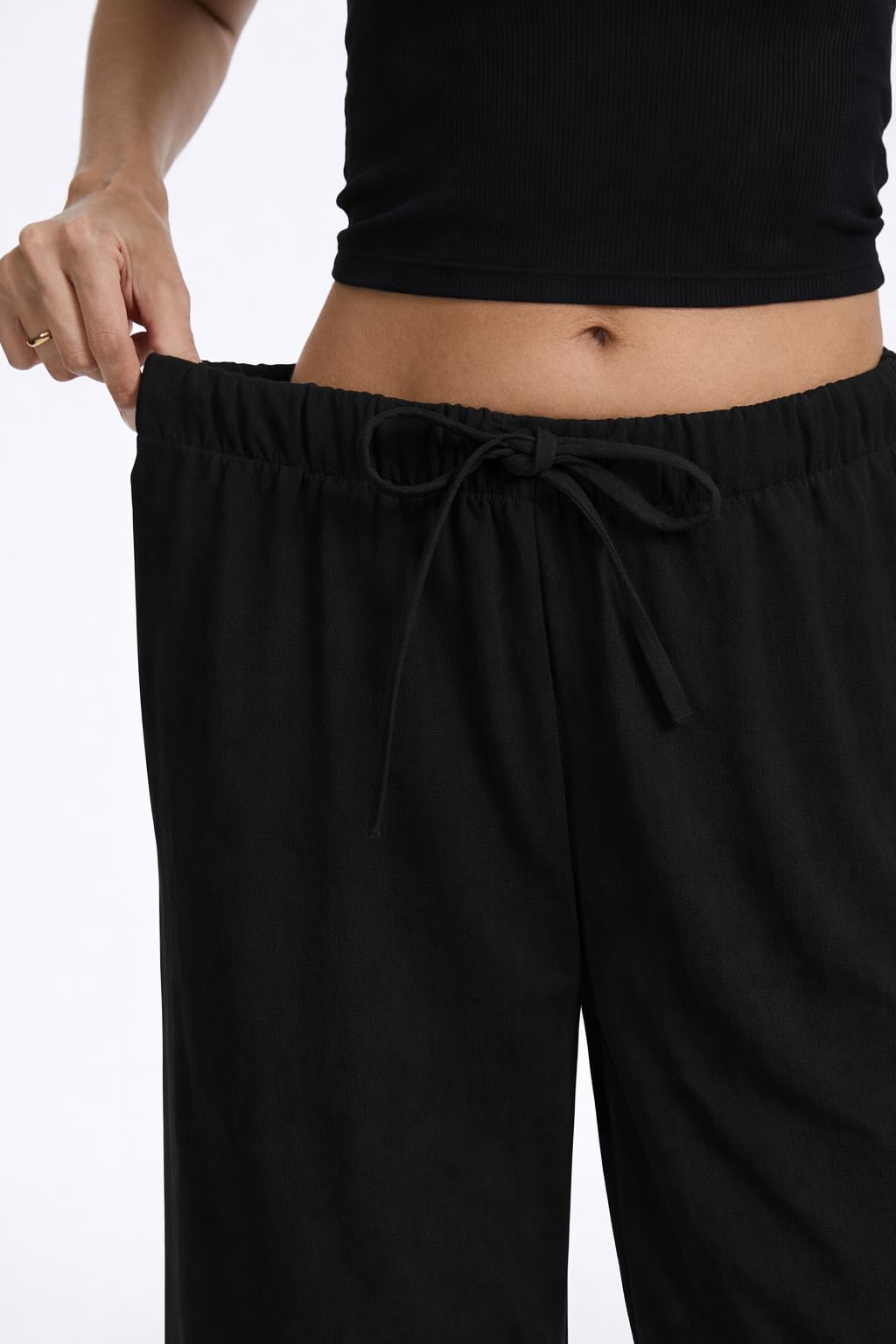 High Waisted Wide Leg Crepe Pants, Pull On Wrinkle Free Trousers with Pockets for Work