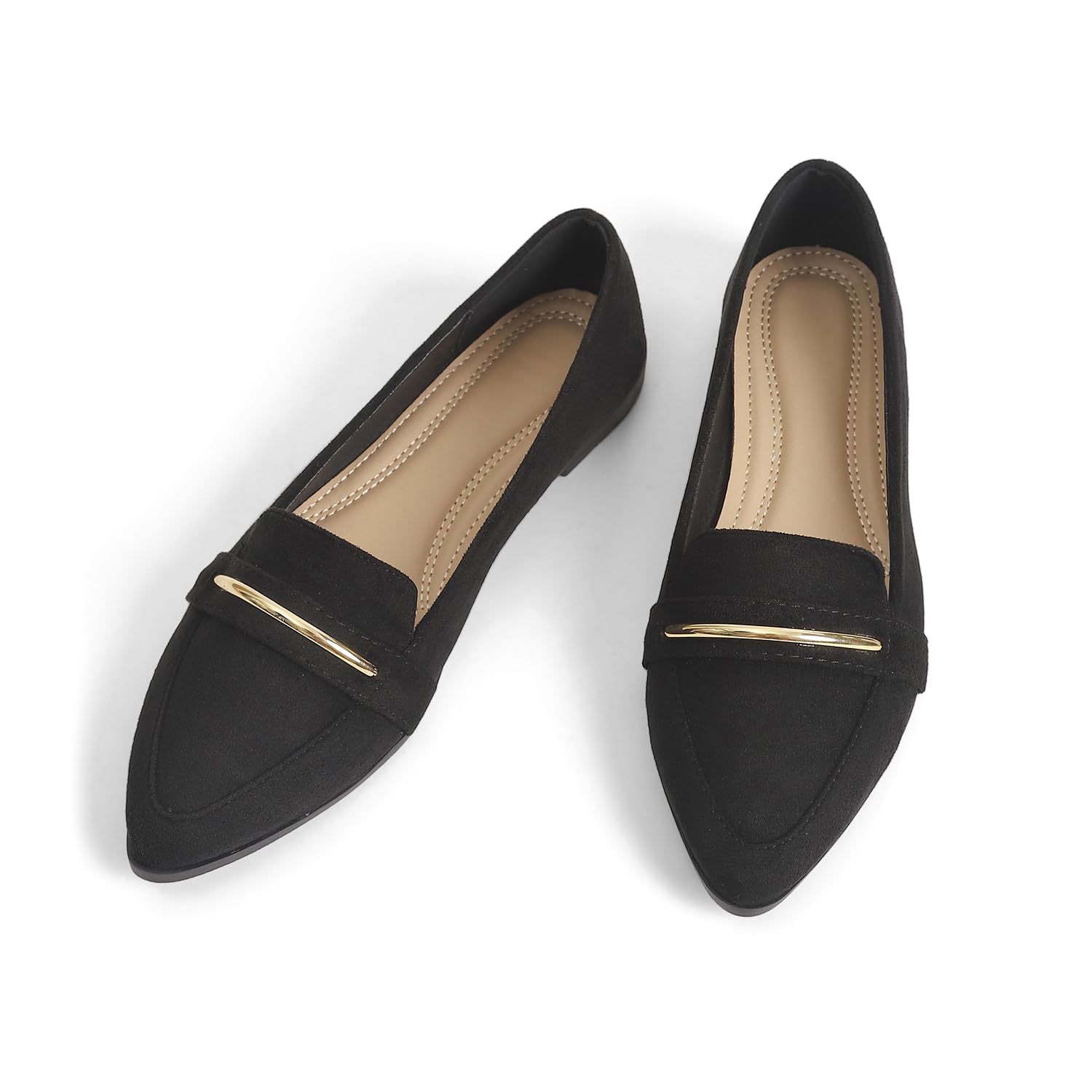 Slip On Pointed Toe Penny Loafers, Comfortable Faux Suede Flats for Work Casual