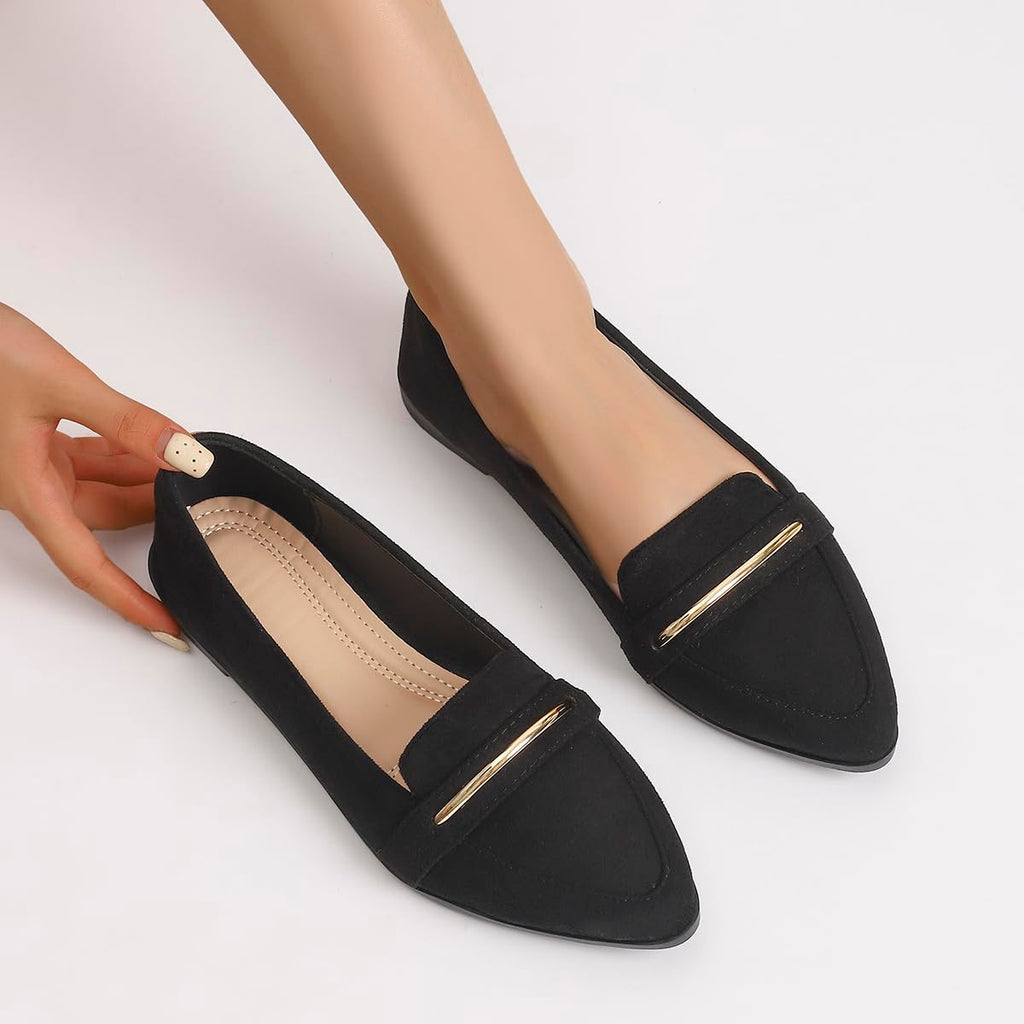 Slip On Pointed Toe Penny Loafers, Comfortable Faux Suede Flats for Work Casual