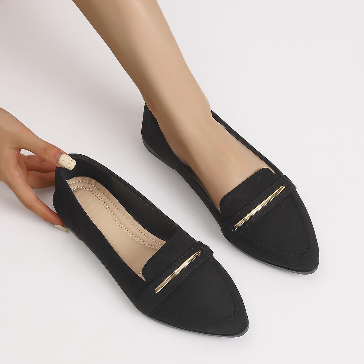 Slip On Pointed Toe Penny Loafers, Comfortable Faux Suede Flats for Work Casual