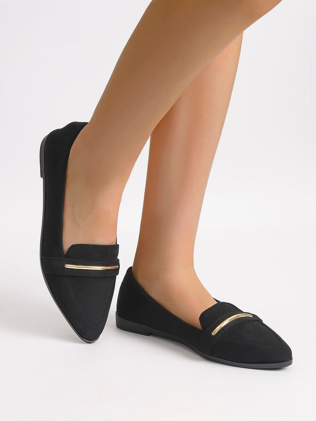 Slip On Pointed Toe Penny Loafers, Comfortable Faux Suede Flats for Work Casual