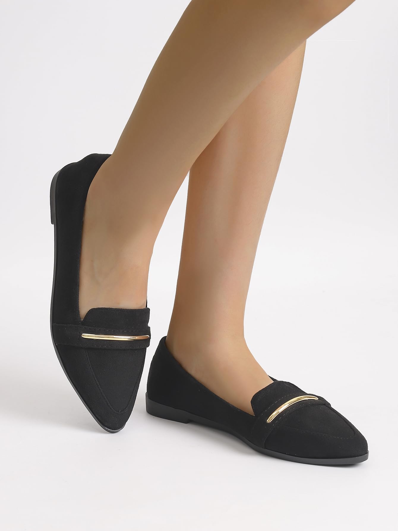 Slip On Pointed Toe Penny Loafers, Comfortable Faux Suede Flats for Work Casual