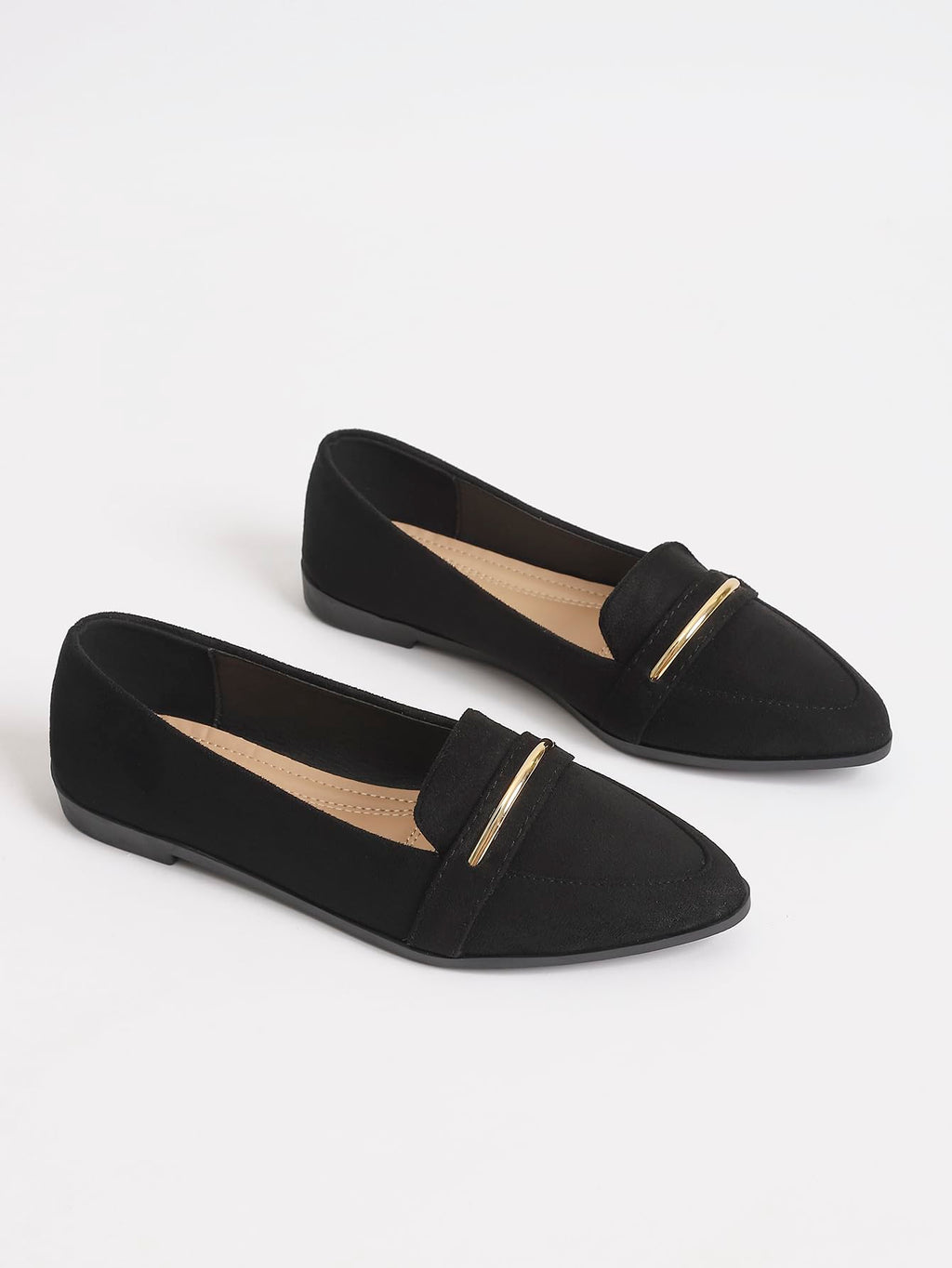 Slip On Pointed Toe Penny Loafers, Comfortable Faux Suede Flats for Work Casual