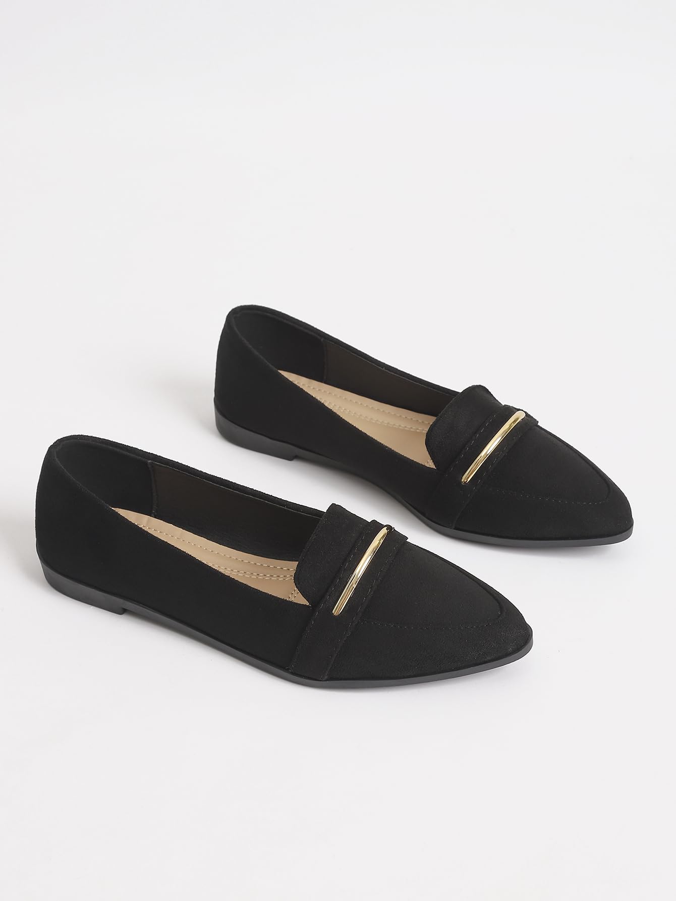 Slip On Pointed Toe Penny Loafers, Comfortable Faux Suede Flats for Work Casual
