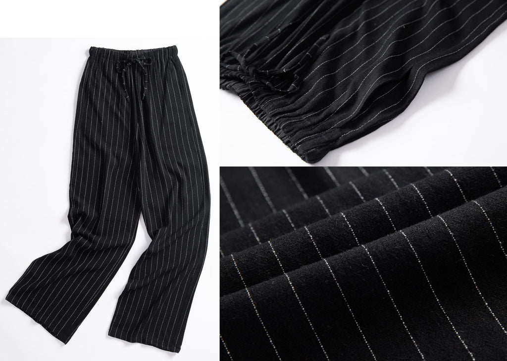 Striped Linen Blend Wide Leg Pants, High Waisted Drawstring Lounge Trousers with Pockets