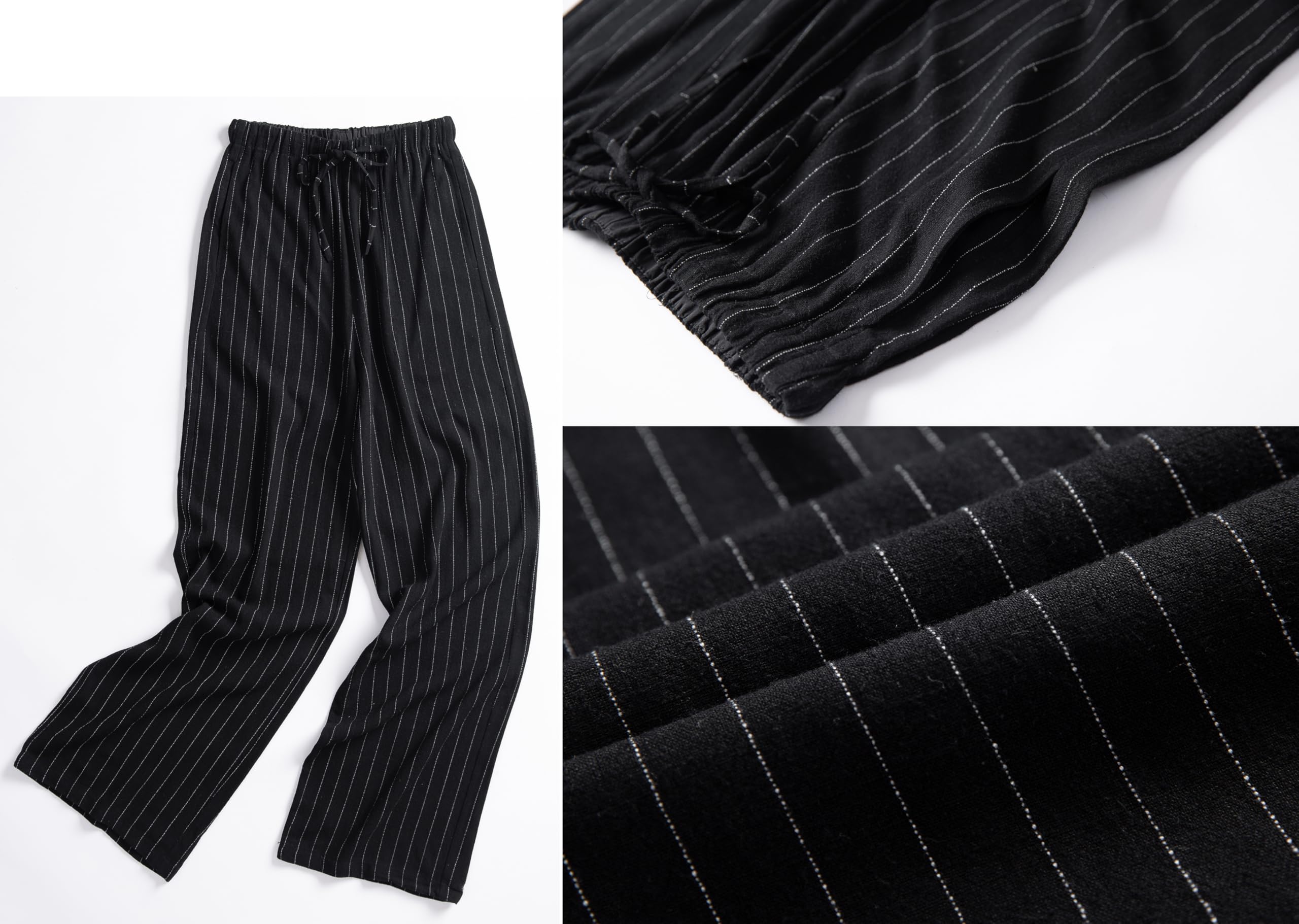 Striped Linen Blend Wide Leg Pants, High Waisted Drawstring Lounge Trousers with Pockets