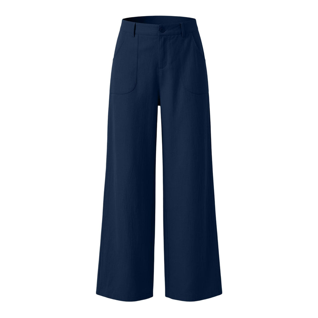 High Waist Straight Leg Linen Trousers, Wide Leg Casual Business Pants with Pockets