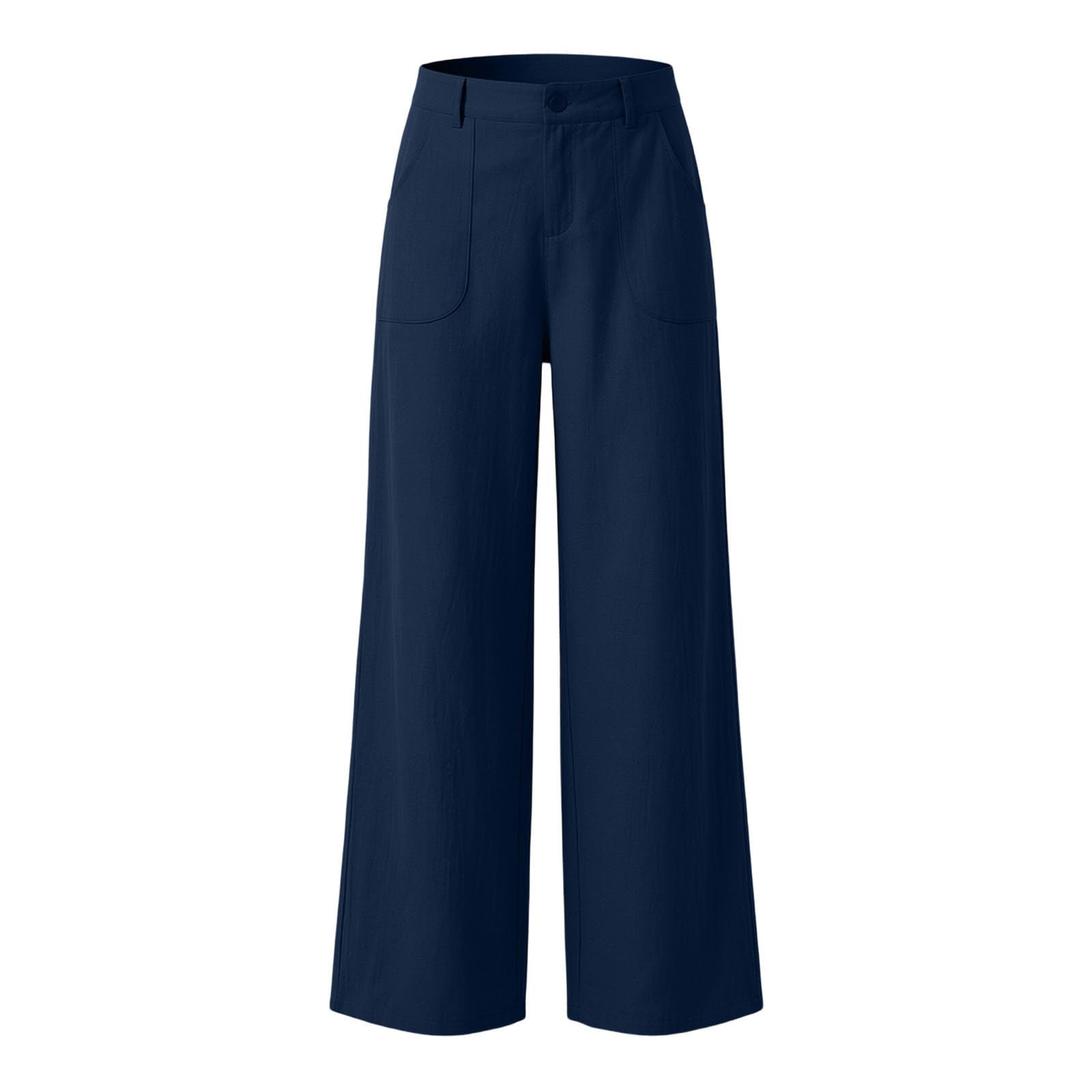 High Waist Straight Leg Linen Trousers, Wide Leg Casual Business Pants with Pockets