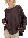 Waffle Knit Oversized Sweatshirt, Long Sleeve Crew Neck Pullover for Spring Fall