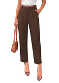 Tapered High Waisted Ankle Pants, Elastic Waist Work Trousers with Pockets Business Casual