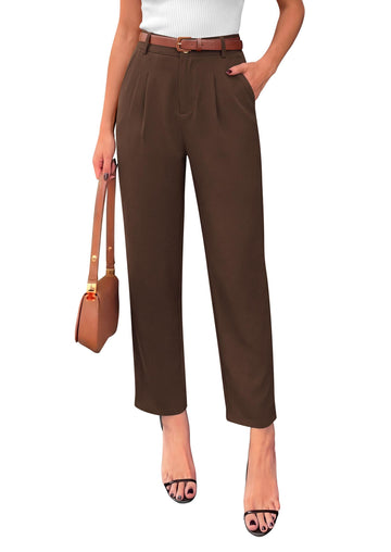Tapered High Waisted Ankle Pants, Elastic Waist Work Trousers with Pockets Business Casual