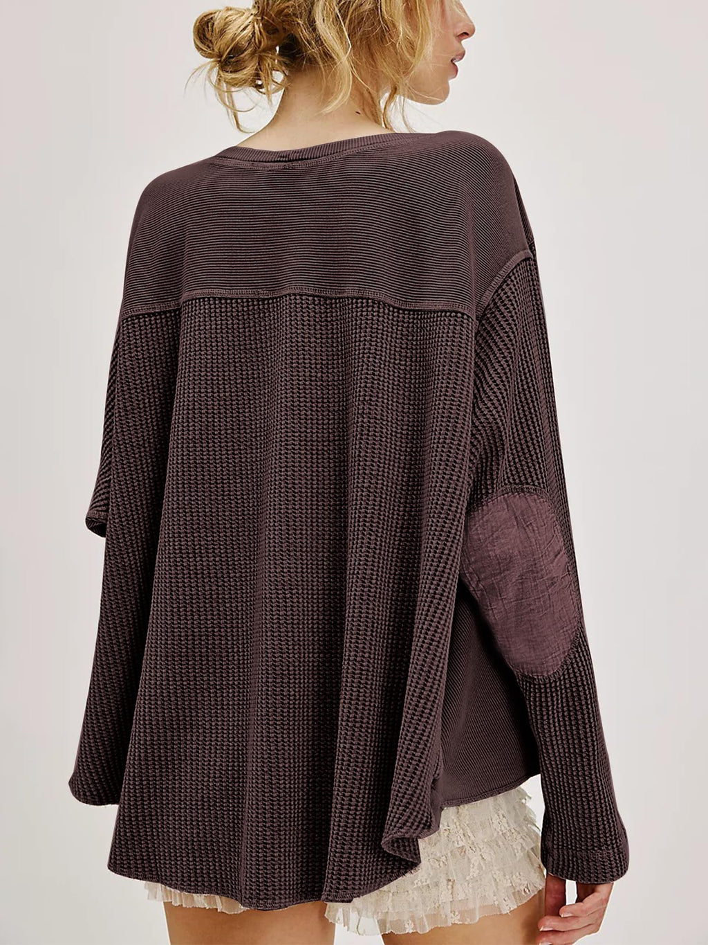 Waffle Knit Oversized Sweatshirt, Long Sleeve Crew Neck Pullover for Spring Fall