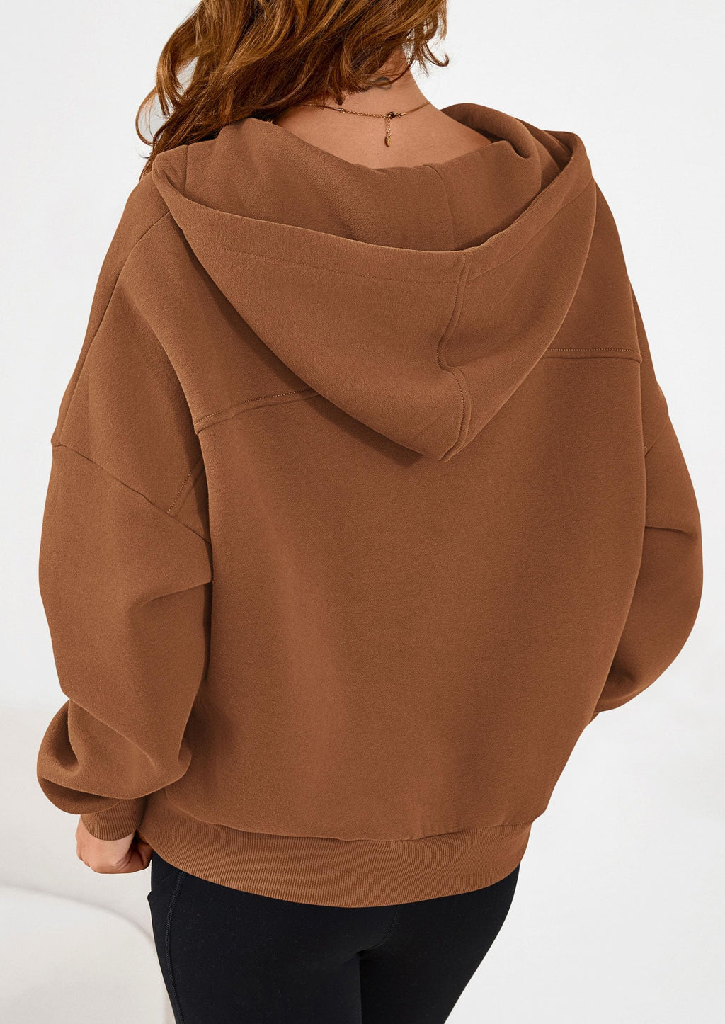 Cropped Quarter Zip Fleece Sweatshirt, Long Sleeve Hoodie with Kangaroo Pocket for Fall Winter